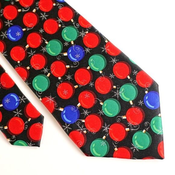 Hallmark Nutcracker Christmas Festive Ornament Black Red Print Polyester Tie - Picture 1 of 7